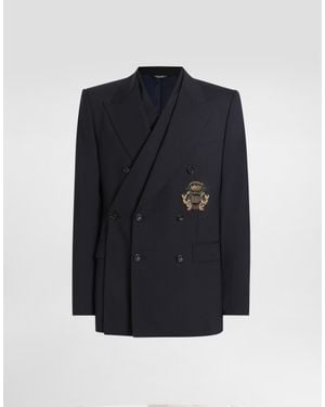 Dolce & Gabbana Double-Breasted Sicilia Wool Canvas Jacket - Blue