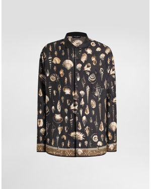 Dolce & Gabbana Shell-Print Oversized Linen Canvas Shirt - ブラック