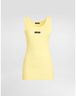 Dolce & Gabbana Ribbed Jersey Tank Top With Logo - Yellow