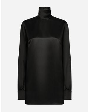 Dolce & Gabbana High-Neck Silk Satin Blouse - Black