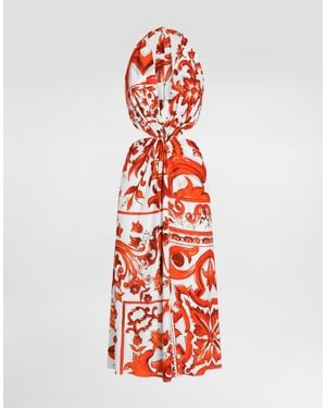 Dolce & Gabbana Maxikleid Aus Viskoseorganzin Mit Majolika-Print - Rot