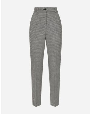 Dolce & Gabbana Tailored Wool Houndstooth Pants - Gray