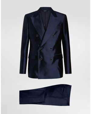 Dolce & Gabbana Shantung And Mikado Silk Double-Breasted Suit - Blue