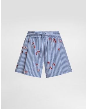 Dolce & Gabbana Crystal Flower-Print Cotton Shorts - Blue