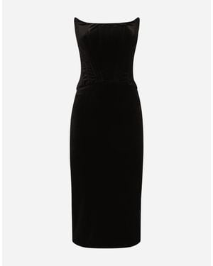 Dolce & Gabbana Velvet Calf-Length Corset Dress - Black