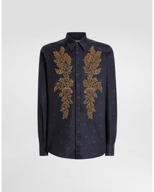 Dolce & Gabbana Logo-Print Martini Poplin Shirt - Blue