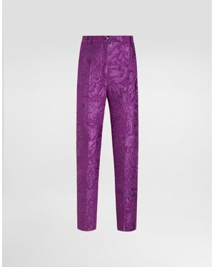 Dolce & Gabbana Peony-Motif Brocade Trousers - Purple