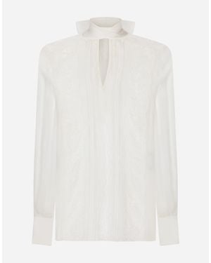 Dolce & Gabbana Chiffon And Lace Pussy-Bow Blouse - White