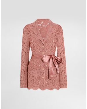Dolce & Gabbana Floral Cordonetto Lace Pyjama Shirt With Dg Logo - Pink