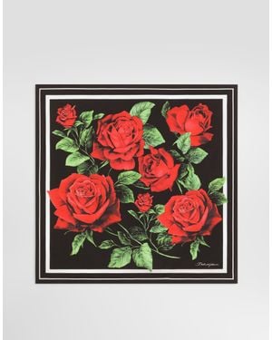 Dolce & Gabbana 50X50 Rose- Silk Twill Scarf - Red