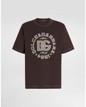 Dolce & Gabbana Cotton T-Shirt With Embroidery - ブラウン