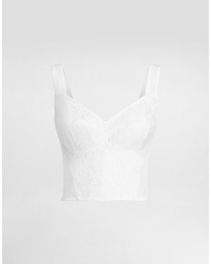 Dolce & Gabbana Shaper Corset Bustier In Lace And Jacquard - White
