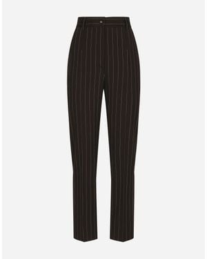 Dolce & Gabbana Wool Pinstripe Tailored Pants - Black