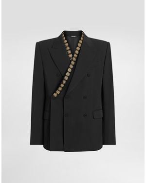 Dolce & Gabbana Double-Breasted Sicilia Bistrecht Wool Canvas Jacket - Black