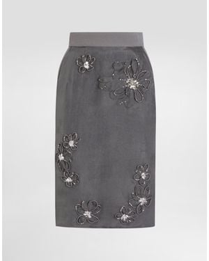 Dolce & Gabbana Organza Midi Skirt With Flower Embroidery - Grey