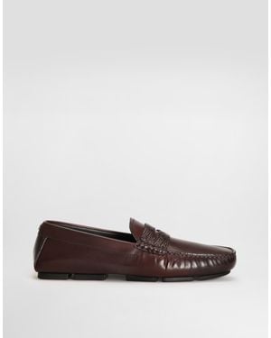 Dolce & Gabbana Dg Driver Calfskin Slipper With Crocodile Inserts - Brown