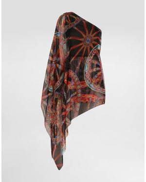 Dolce & Gabbana One-Shoulder Carretto-Print Chiffon Dress - Red