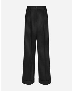 Dolce & Gabbana Flared Pinstripe Wool Pants - Black