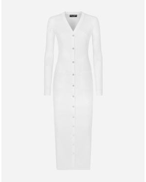 Dolce & Gabbana Long Ribbed Viscose Cardigan - White