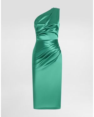 Dolce & Gabbana One-Shoulder Stretch Satin Dress - Green