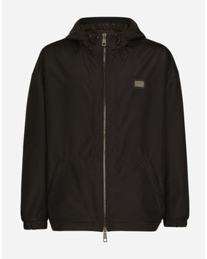 Dolce & Gabbana Nylon Jacket With Hood And Branded Tag - Black