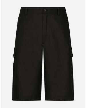 Dolce & Gabbana Linen Cargo Shorts - Black