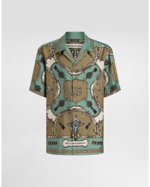 Dolce & Gabbana Cargo-Print Hawaii Washed Silk Twill Shirt - Green