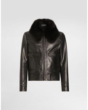 Dolce & Gabbana Single-Breasted Coat With Fur Collar - Negro