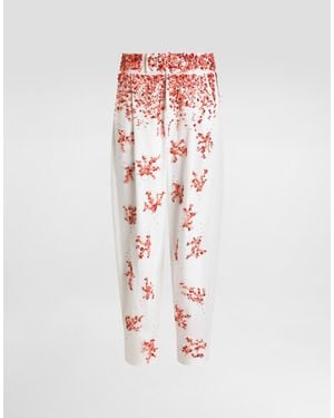 Dolce & Gabbana Cotton Twill Pants With Coral Embroidery - White