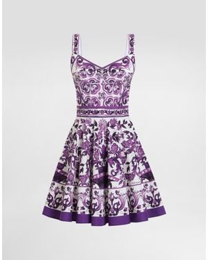 Dolce & Gabbana Majolica-Print Poplin Dress - Purple