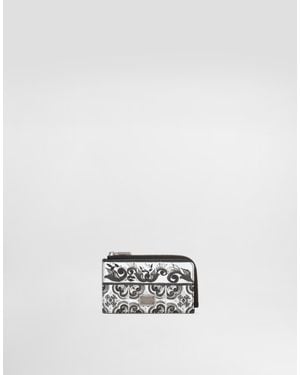 Dolce & Gabbana Majolica-Print Calfskin Card Holder - White