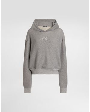 Dolce & Gabbana Fleece Hoodie With Embroidery - Gris