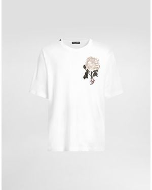 Dolce & Gabbana フローラルパッチ コットン Tシャツ - ホワイト