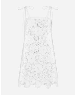 Dolce & Gabbana Cotton Minidress With Floral Openwork Embroidery - White