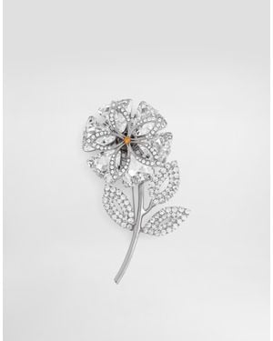 Dolce & Gabbana Maxi Flower Brooch With Rhinestones - Weiß
