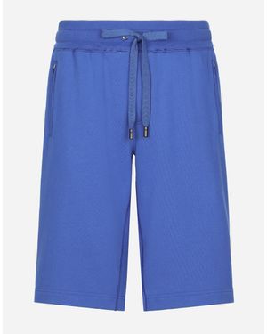 Dolce & Gabbana Jersey Jogging Shorts With Logo Tag - Blue