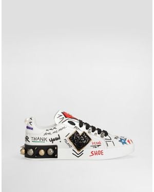 Dolce & Gabbana Printed Leather Portofino Trainers - White