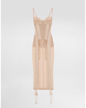Dolce & Gabbana Light Tulle Calf-Length Slip Dress With Corset Details - White