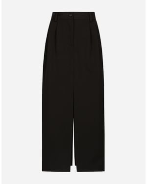 Dolce & Gabbana Wool Gabardine Calf-Length Tuxedo Pencil Skirt - Black