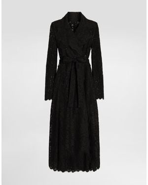 Dolce & Gabbana Long Double-Breasted Cordonetto Lace Coat - Black