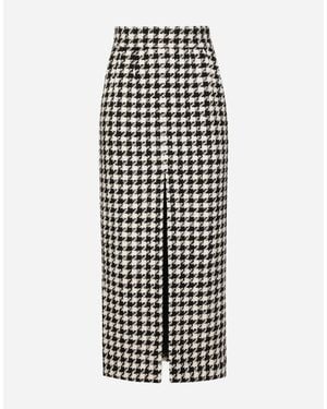 Dolce & Gabbana Long Macro-Houndstooth Skirt - White