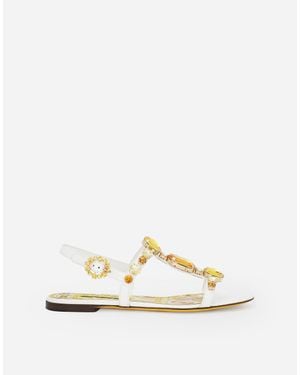 Dolce & Gabbana Patent Leather Sandals With Stone Embellishment - ホワイト