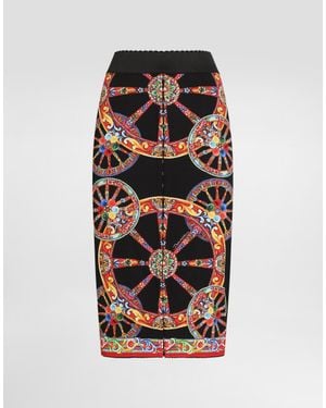 Dolce & Gabbana Carretto-Print Charmeuse Long Skirt - Black