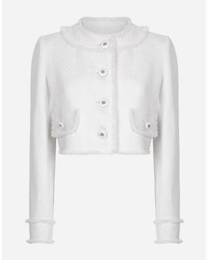 Dolce & Gabbana Wool Tweed Cropped Jacket - White