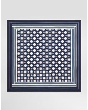 Dolce & Gabbana Silk Pocket Square With Micro-Design And Logo - Blue