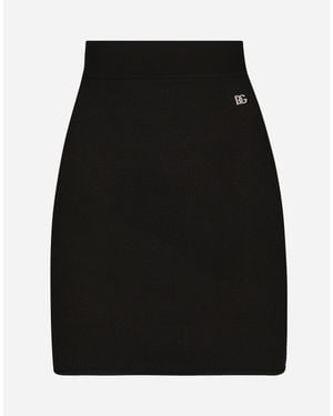 Dolce & Gabbana Short Stretch Viscose Knit Skirt With Dg Logo - Black