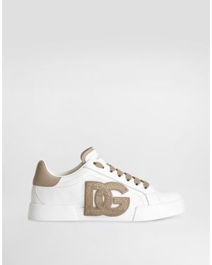 Dolce & Gabbana Portofino Light Strobel Leather Low-Top Sneakers - White