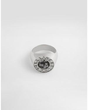Dolce & Gabbana Logo Ring With Stone - ホワイト