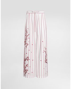 Dolce & Gabbana Poplin Pants With Thread Floral Embroidery - Pink