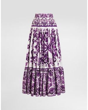 Dolce & Gabbana Cotton Skirt With "Majolica" Print - Purple
